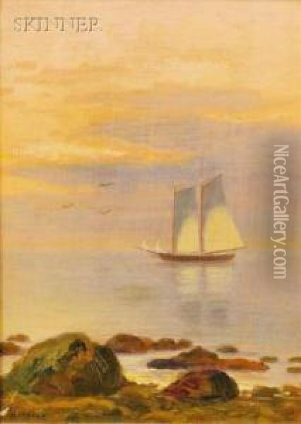 Coastal View With Sailing Vessel Oil Painting - John C. Spencer