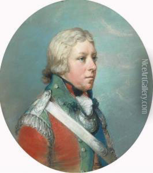 Portrait Of Sir Corbett Corbett, Half-length, In Profile To The Right, In Military Dress Oil Painting - Hugh Douglas Hamilton