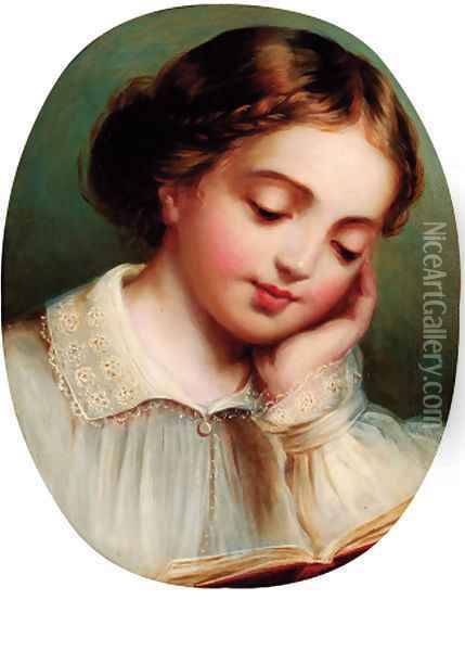 A young girl reading Oil Painting - James Sant