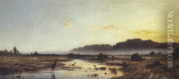 Sonnenuntergang Im Dachauer Moor Oil Painting - Adolf Heinrich Lier