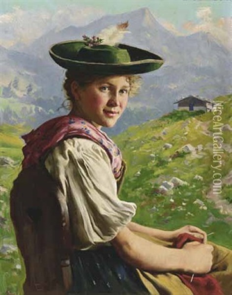 Bauerndirndl Oil Painting - Emil Rau