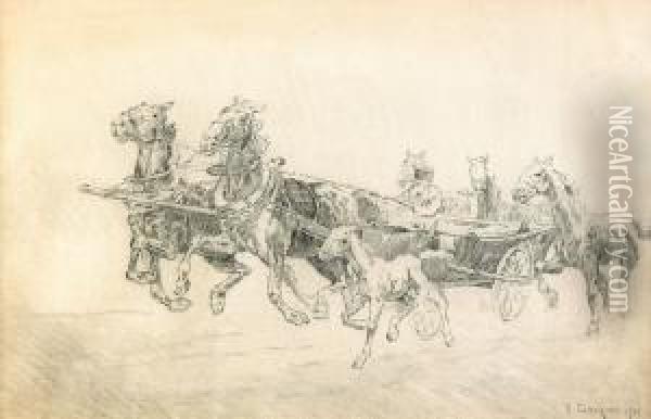 Running Horse Carriage Oil Painting - Nikolai Semenovich Samokish