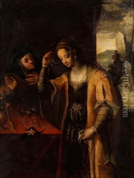 Nonne Und Junge Frau In Einem Interieur Mit Juwelen Oil Painting - Orsola Maddalena Caccia