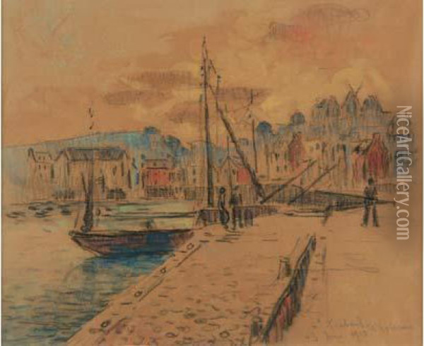  Le Port De Treboul, 3 Juin 1913  Oil Painting - Gustave Loiseau