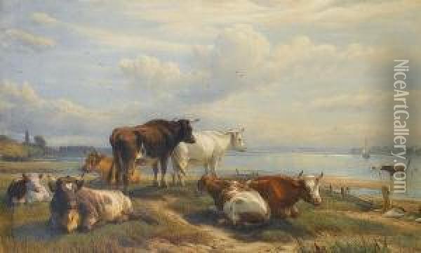 Cattle Near Christchurch Oil Painting - Henry Brittan Willis