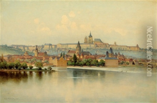 Blick Auf Prag Oil Painting - Karel Liebscher