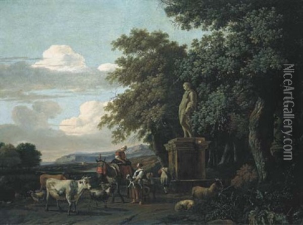 Bergers A La Fontaine Oil Painting - Abraham Jansz. Begeyn