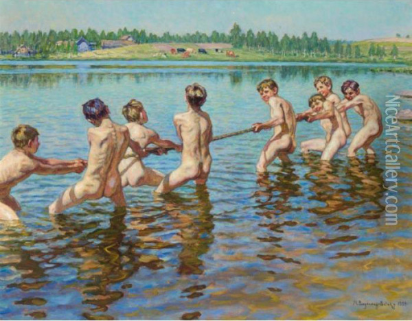Tug-of-war Oil Painting - Nikolai Petrovich Bogdanov-Belsky