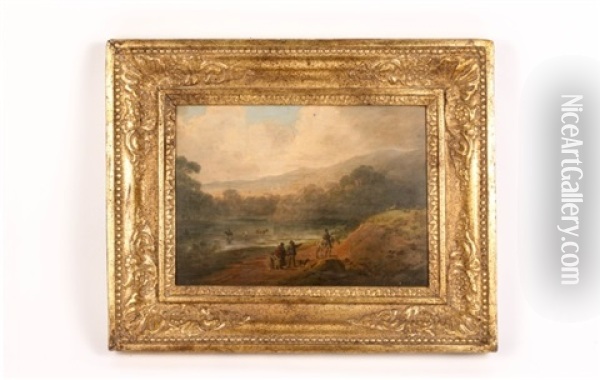 Landscape With Figures By Water Oil Painting - William Joseph Shayer