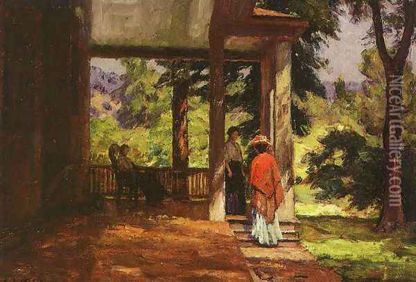 Women on the Porch 1899 Oil Painting - Theodore Clement Steele