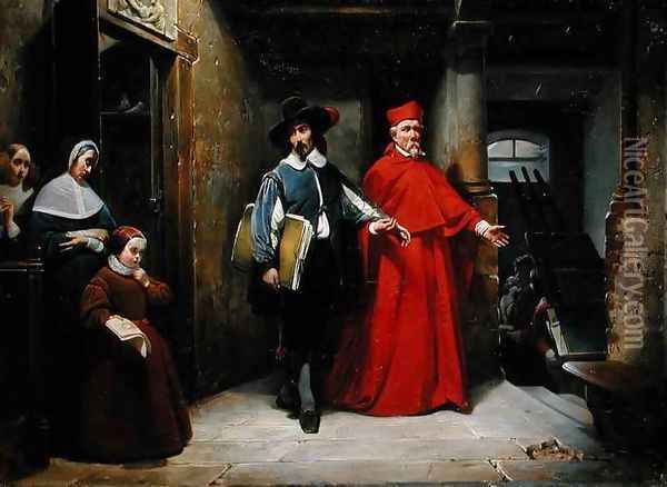 A Cardinal Looking for Ribera in his Studio in Naples Oil Painting - Claude Jacquand