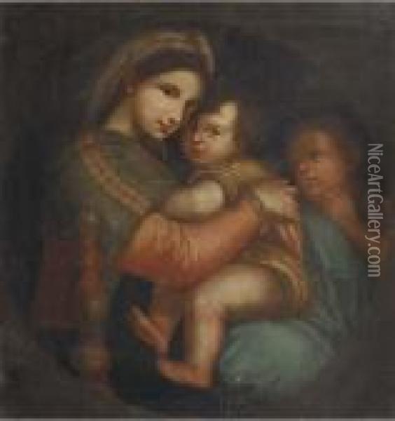 The Madonna Della Sedia, In A Feigned Tondo Oil Painting - Raphael (Raffaello Sanzio of Urbino)