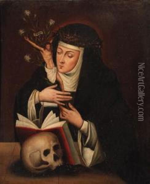 Saint Catherine Of Siena Oil Painting - Francisco De Zurbaran