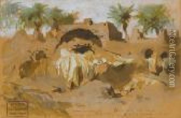 A Burial Ground On The Nile Oil Painting - Frederick Arthur Bridgman