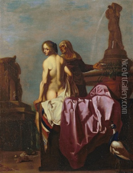 Bathseba Und Ihre Dienerin Oil Painting - Cornelis Van Poelenburgh