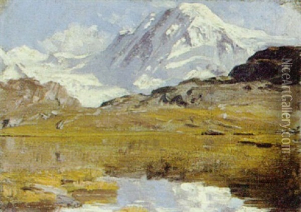 Schweizisk Bjergso Oil Painting - Auguste Henry Berthoud