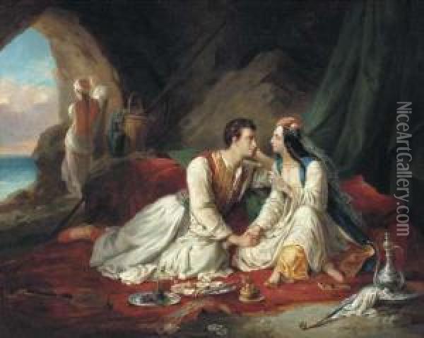 Byron As Don Juan, With Haidee Oil Painting - Alexandre-Marie Colin