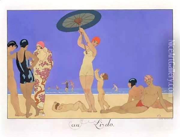At the Lido Oil Painting - Georges Barbier