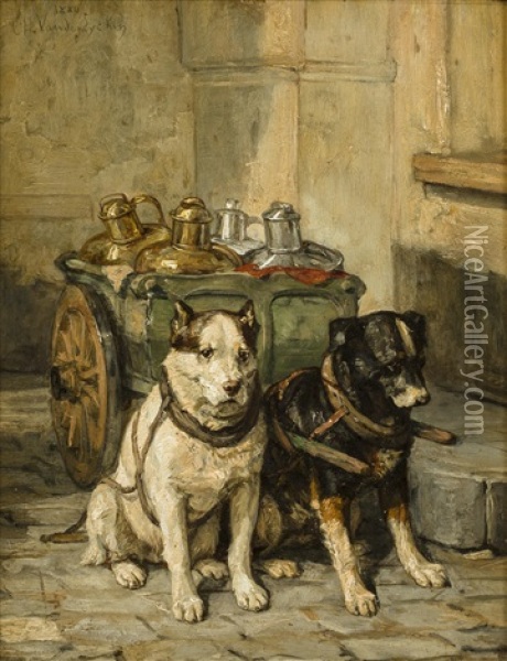 Cart Dogs Oil Painting - Charles van den Eycken
