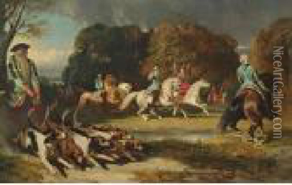 The Departure For The Hunt Oil Painting - Alfred De Dreux