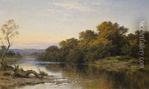 An Autumn Evening On The Lledr, North Wales Oil Painting - Benjamin Williams Leader