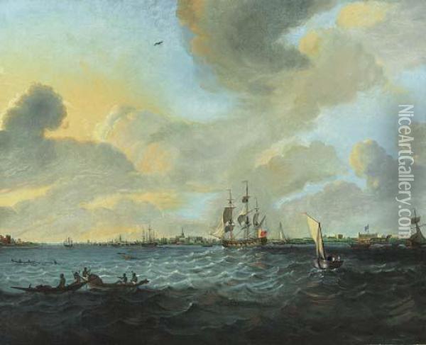 View Of Calcutta, From Below Fort William, Looking North, Withshipping Oil Painting - Balthazar Solvyns