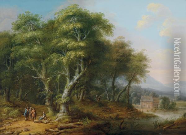A Wooded Landscape Oil Painting - Franz Joseph Manskirch