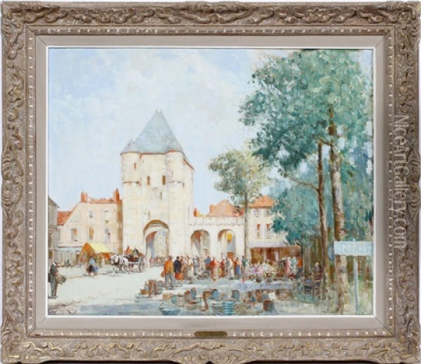 Market At Moret Sur Doire Oil Painting - William Lee-Hankey