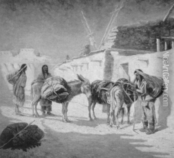 Outside The Pueblo Oil Painting - Seth C. Jones