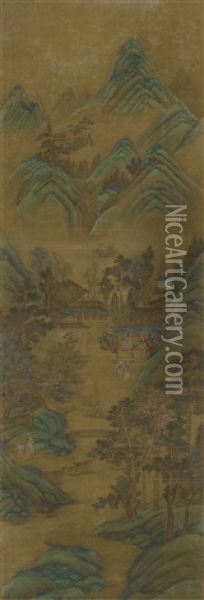 Gelehrte In Gruner Berglandschaft Oil Painting -  Qiu Ying