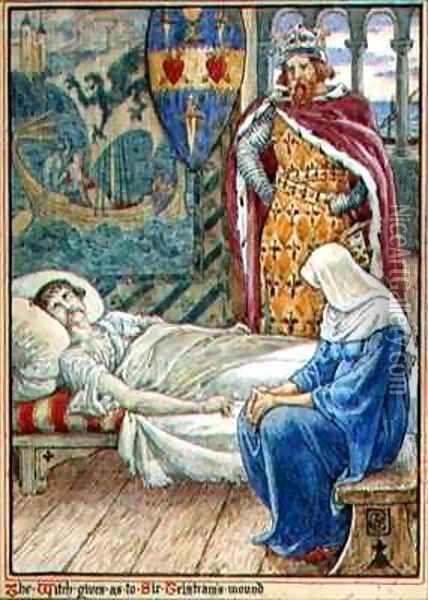 The Witch Gives Advice as to Sir Tristrams Wound Oil Painting - Walter Crane
