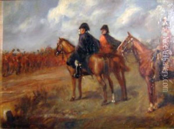 Wellington Taking The Salute And Waterloo Oil Painting - Robert Thomas Landells