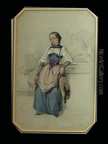D'orschwiller Hippolyte, Jeune Femme En Pied Oil Painting - Hippolyte De Boug D'Orschwillier