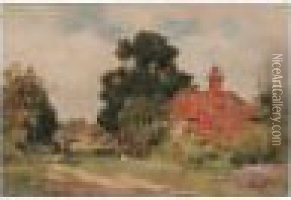 English Cottage Scene Oil Painting - Wilfred Williams Ball