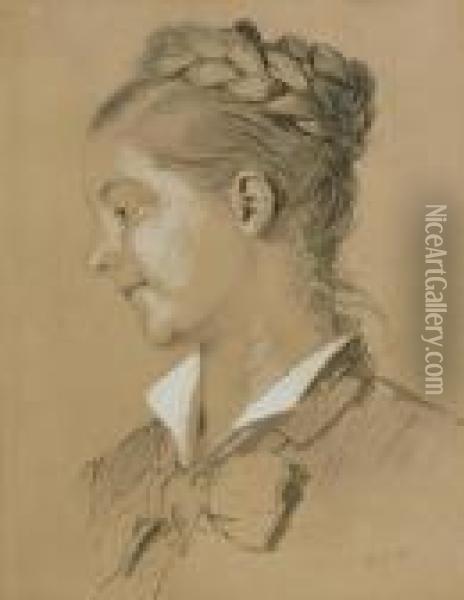 Portrait Of A Young Woman. Oil Painting - Eduard Von Grutzner
