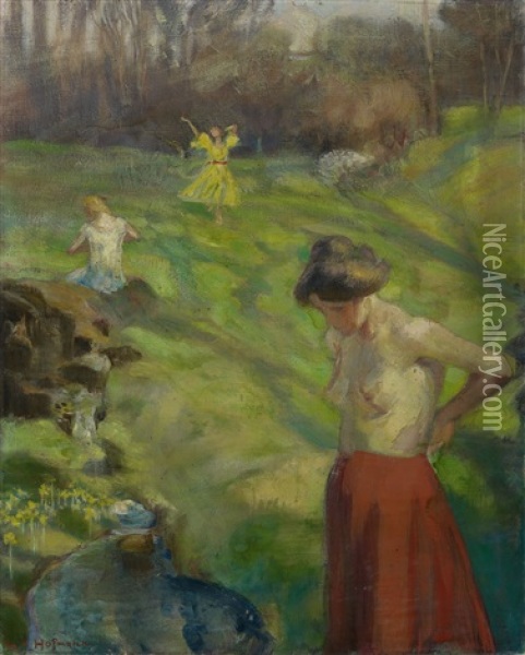 Fruhlingswiese Oil Painting - Ludwig Von Hofmann