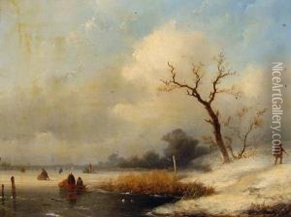 Figures On A Frozen Lake Oil Painting - Johannes Franciscus Hoppenbrouwers