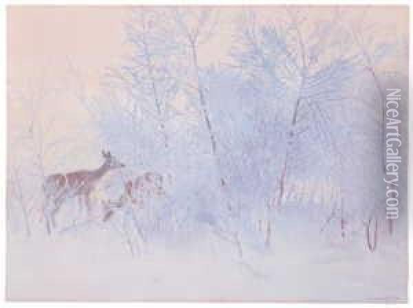Rehe Im Winter Oil Painting - Jean Bloe Niestle