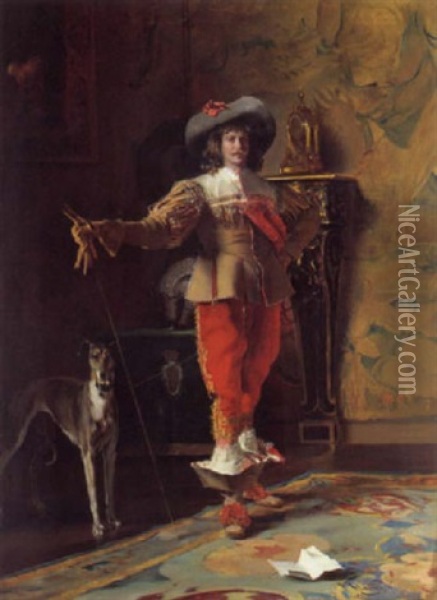 A Cavalier And His Dog Oil Painting - Johann Hamza