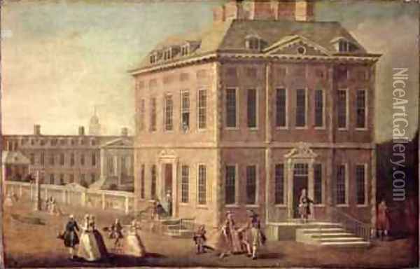 View of Ranelagh House and Gardens and the Chelsea Hospital with figures walking in the foreground Oil Painting - Joseph Nickolls