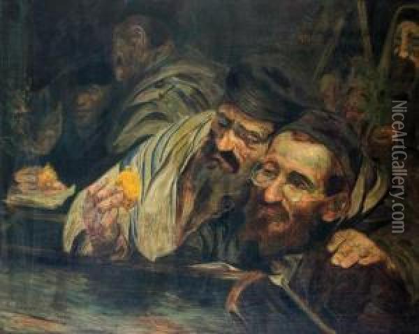 Sukkot Oil Painting - Leopold Pilichowski