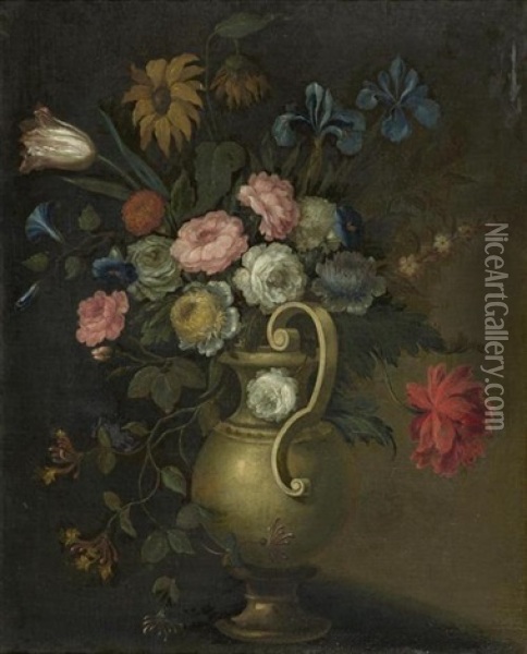 Blumenstrauss In Einer Steinvase Oil Painting - Jean-Baptiste Monnoyer