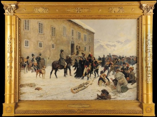 Bonaparte Recu Par Les Religieux Du Mont Saint Bernard Oil Painting - Jules Girardet