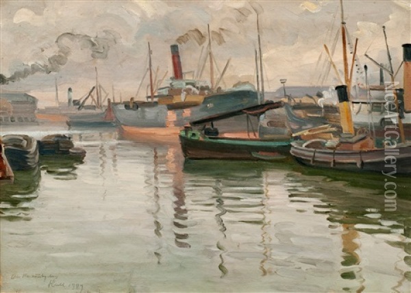 View From The Harbour Oil Painting - Alarik (Ali) Munsterhjelm