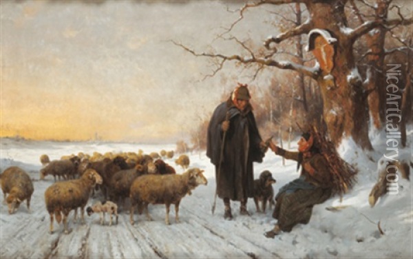 Begegnung Am Heimweg Oil Painting - Adolf Ernst Meissner