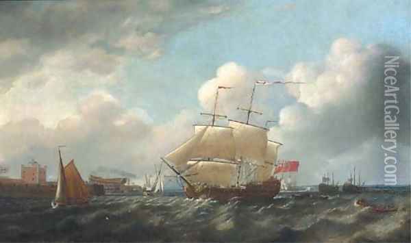 A British man-o'war passing Sheerness Oil Painting - Thomas Mitchell