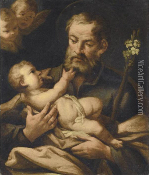 Saint Joseph With The Christ Child Oil Painting - Francesco de Mura