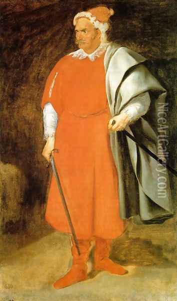 The Buffoon Don Cristobal de Castaneda y Pernia (Barbarroja) 1637-40 Oil Painting - Diego Rodriguez de Silva y Velazquez