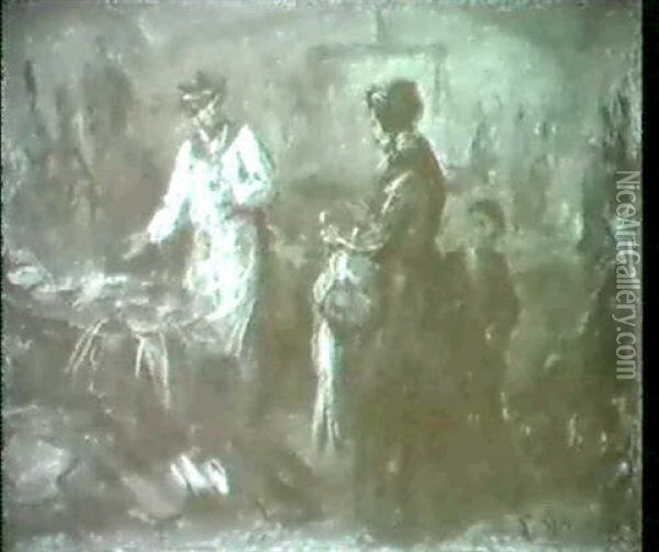 Marktszene. Oil Painting - Cajetan Schweitzer