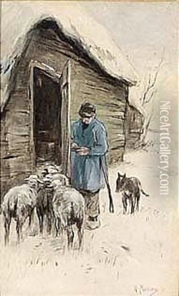 By The Sheep-fold Oil Painting - Anton Mauve